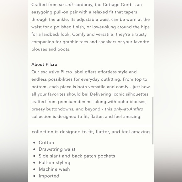 Pilcro The Cottage Lightweight Corduroy Pants Medium petite leopard print - Picture 10 of 10